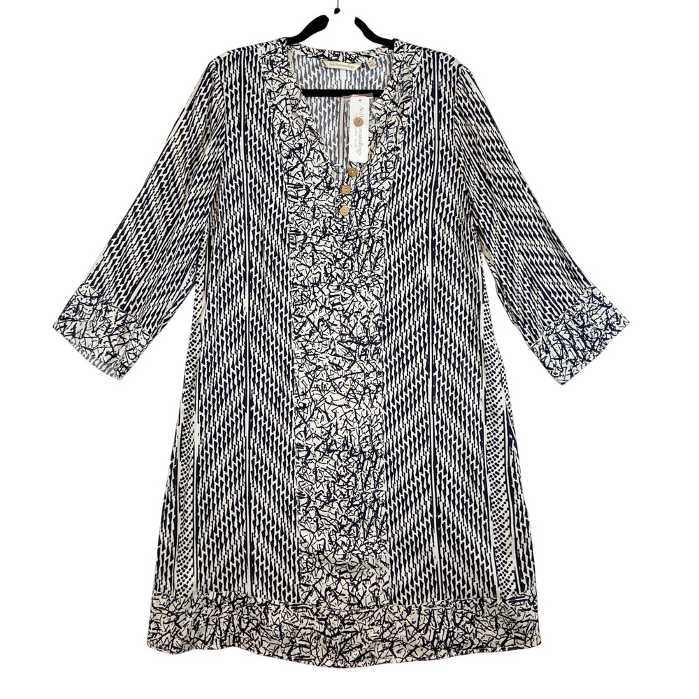 Soft Surroundings Raven‎ Dress XL Black White Abstract Ikat Shift Boho Tunic